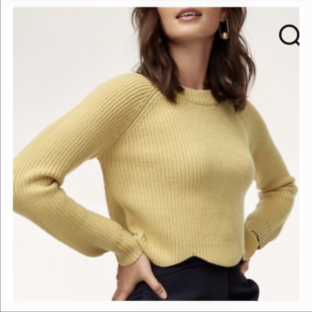 Wilfred Yellow Sardou Scalloped Hem Cropped Long Sleeve Sweater Sweatshirt XS